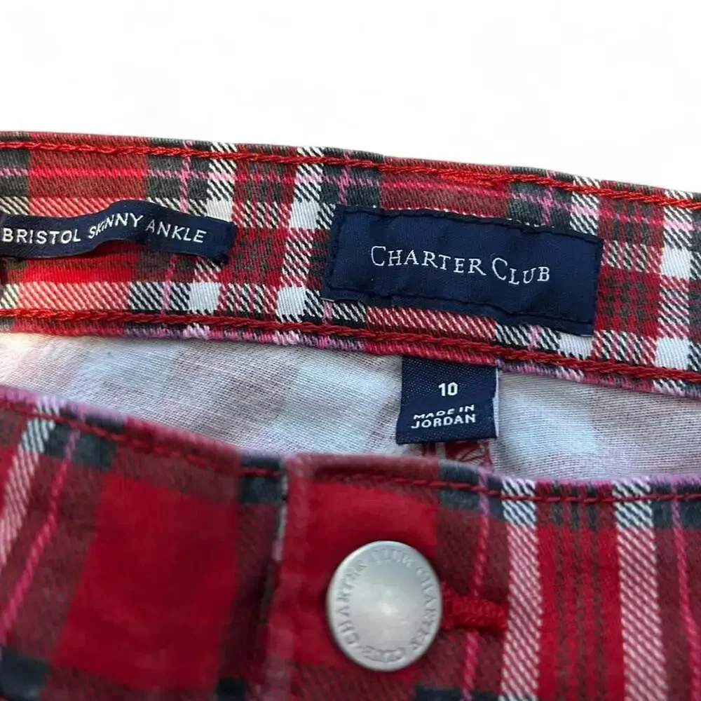 Charter Club Bristol Skinny Ankle Plaid Pants Size 10